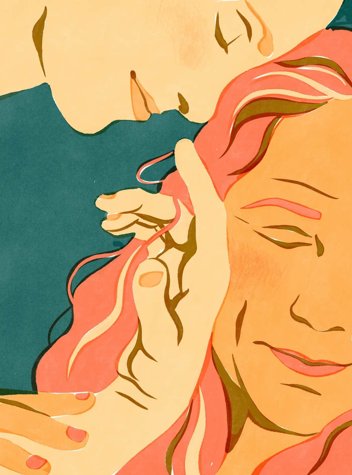Illustration : une main déposée avec douceur sur le visage d'une autre personne